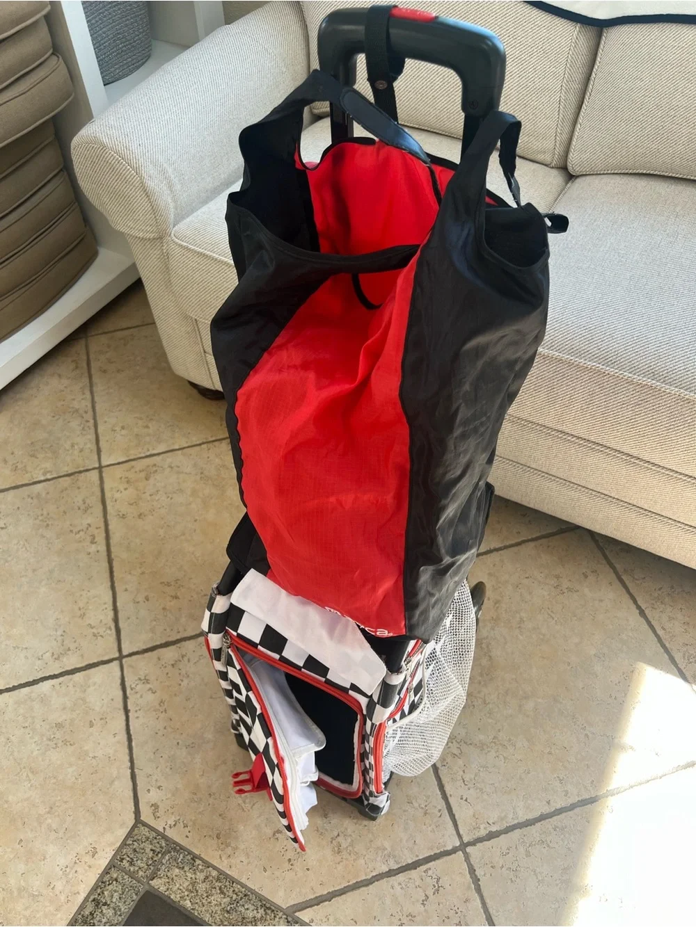 Zuca Rolling Cart - Black & White Checker with Red Accents